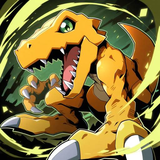 Illustration of Agumon, digimon in the style of Kyou (fr39)