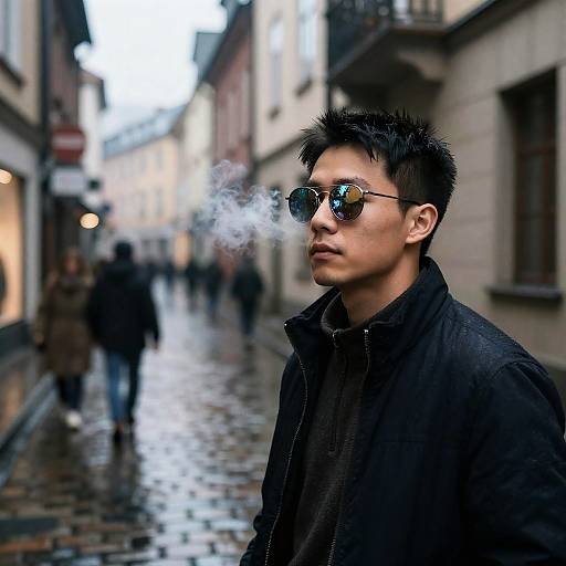 Twilight Street Photographer in Mirrored Sunglasses