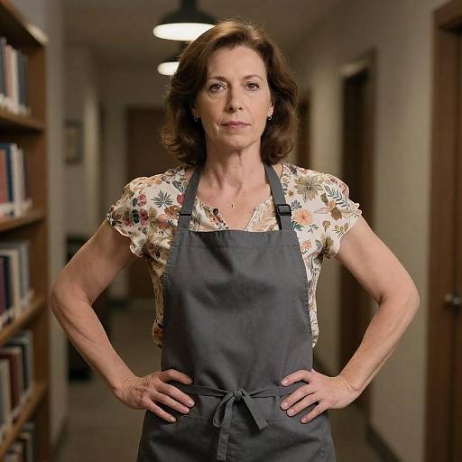 Middle-Aged Woman in Dim Hallway