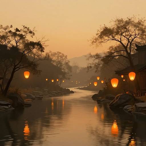 Serene River with Glowing Lanterns