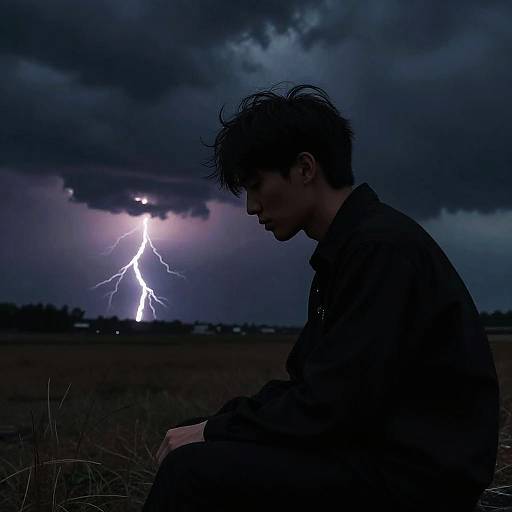 Depressed Silhouette in Stormy Landscape