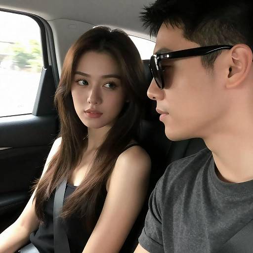 Sunlit Woman, Shadowed Man in Car