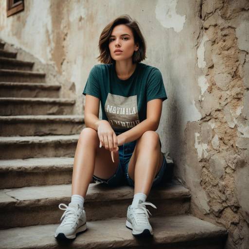 Young Woman Sitting on Stone Steps