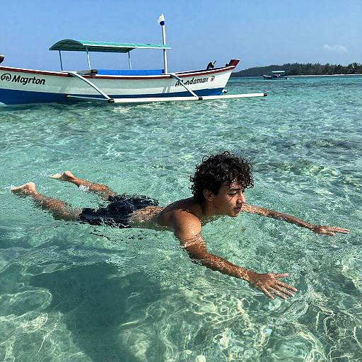 Curly-Haired Man Swimming in Andaman Sea