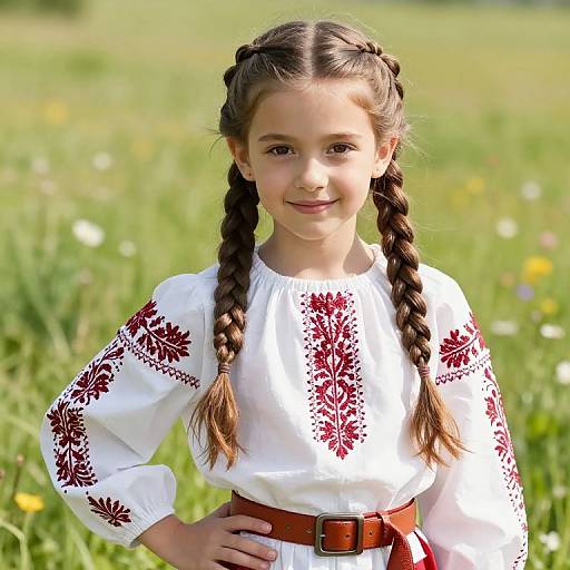 Confident Girl in Embroidered Shirt