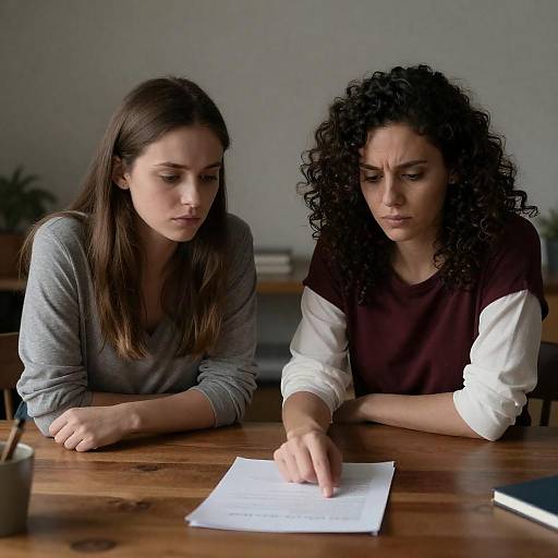 Serious Conversation at Wooden Table