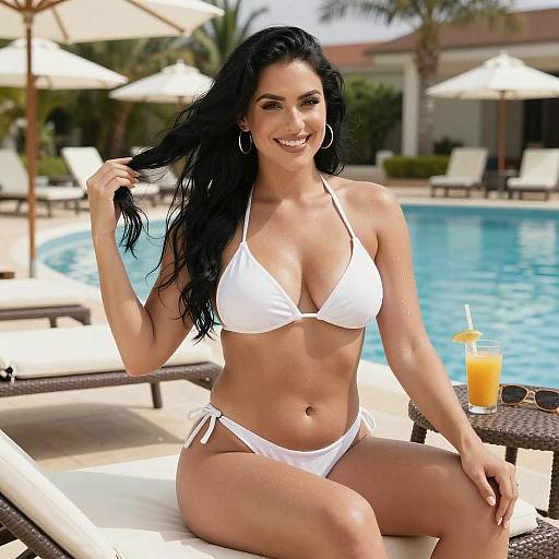 Smiling Woman by Poolside in Bikini