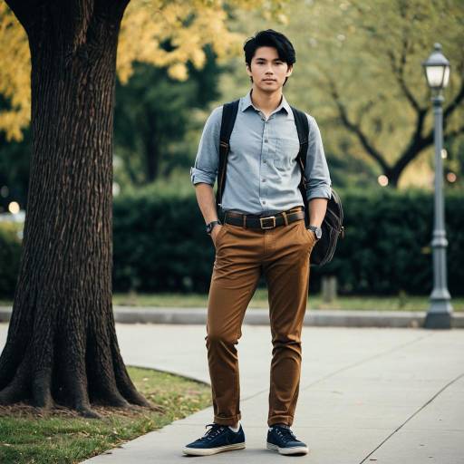 Outdoor Solo Boy in Light Brown Pants