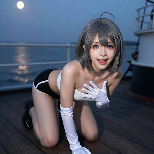 Cosplay on Ship Deck at Dusk