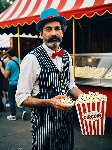 Cinematic Portrait of Circus Popcorn Seller