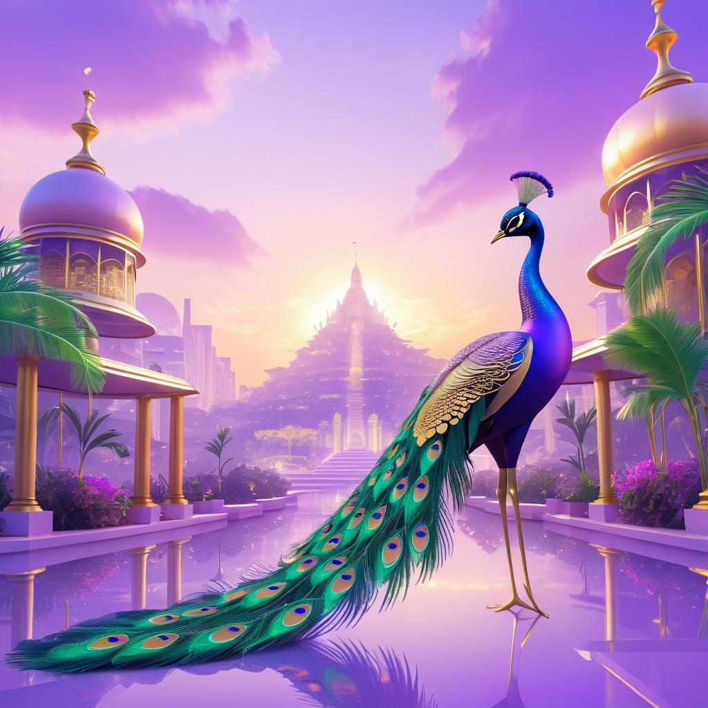 Peacock in Futuristic Tropical Paradise