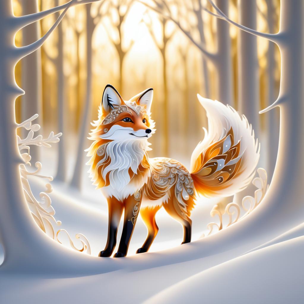 Whimsical Winter Fox in Detailed Forest