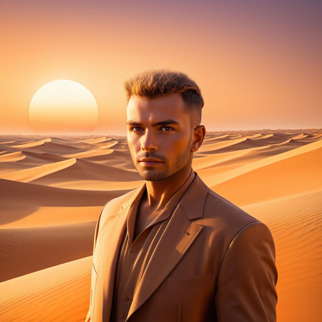 Surreal Sunset Portrait with Desert Landscape