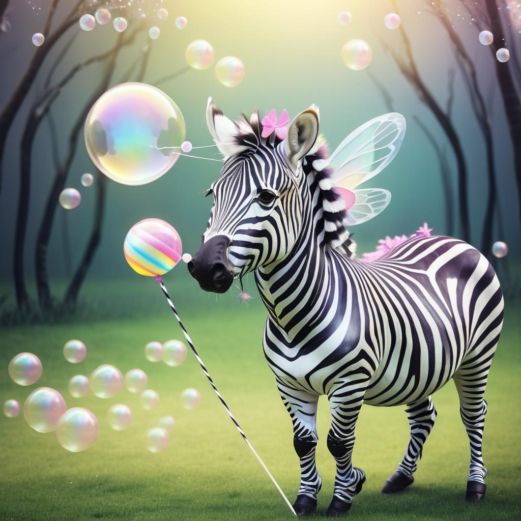 Whimsical Zebra Fairy Blowing Bubbles