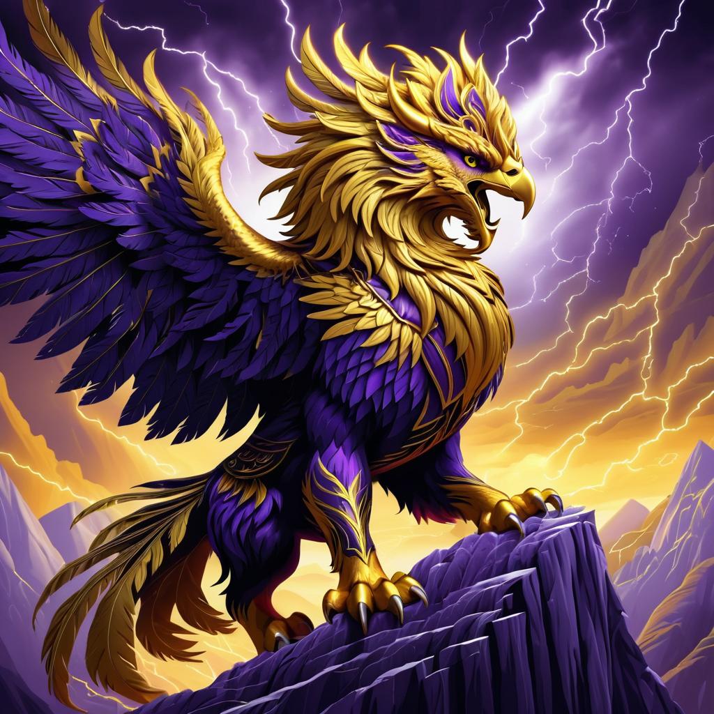 Majestic Griffin Roaring in Stormy Fantasy