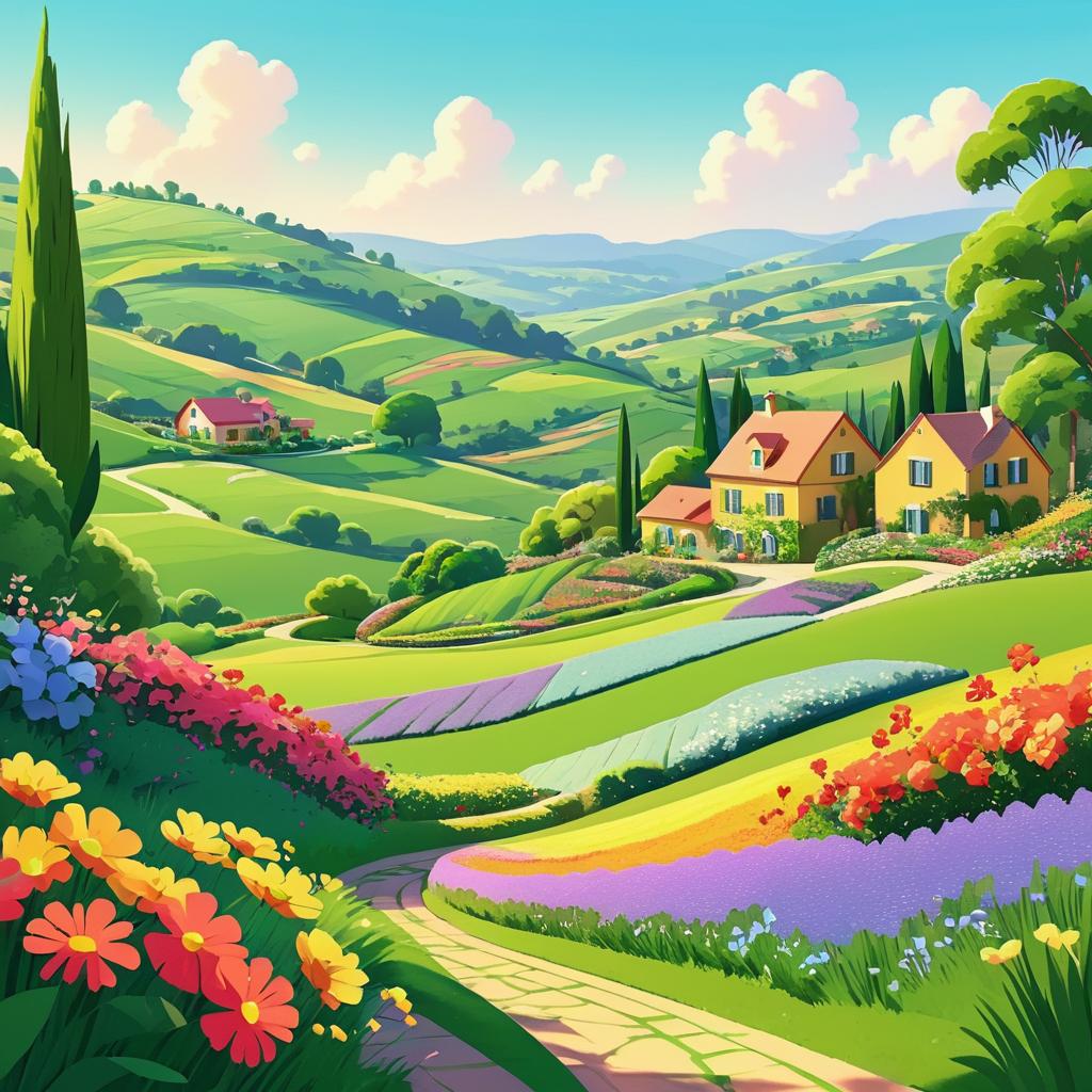 Charming Idyllic Countryside Illustration