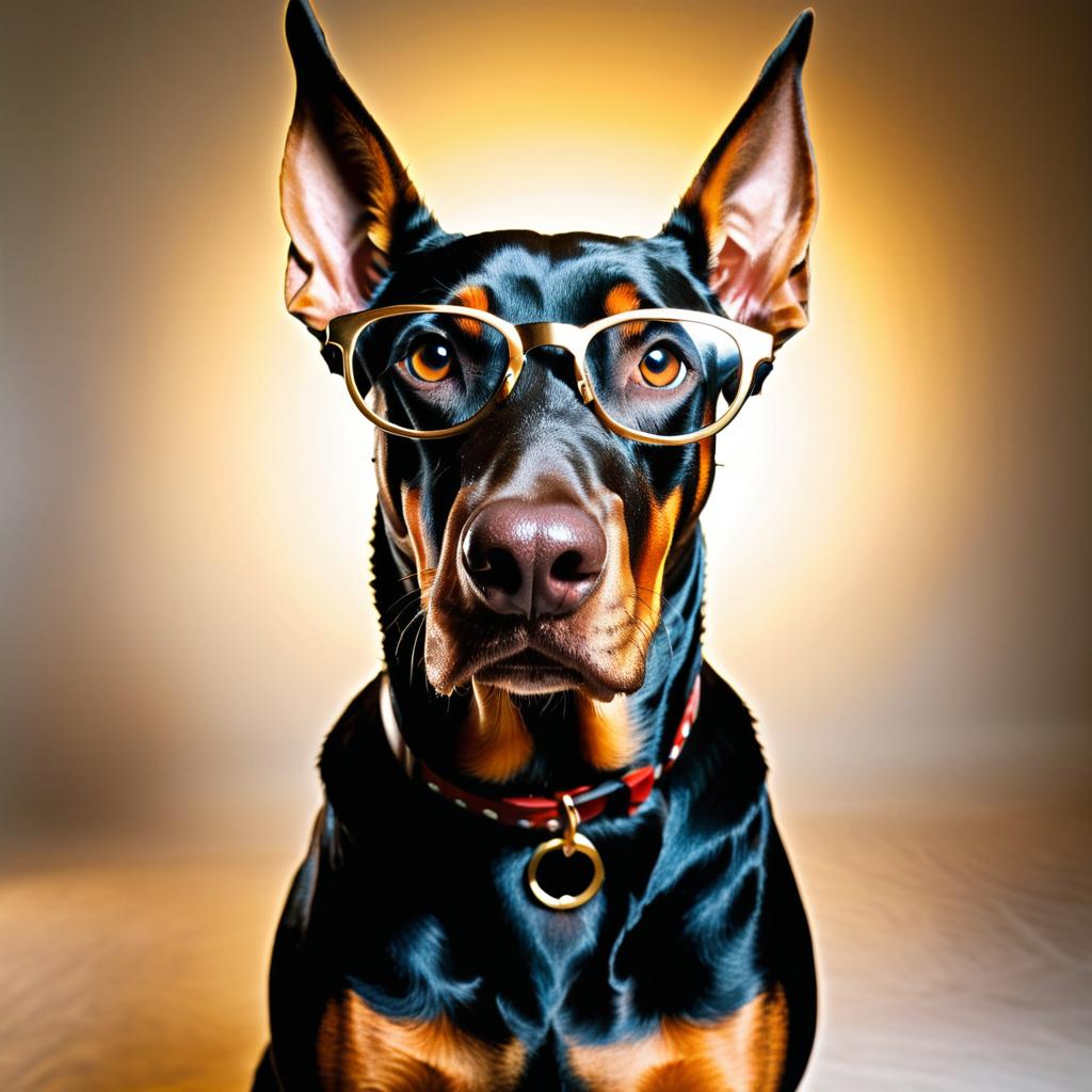 Exaggerated Doberman in Funny Glasses