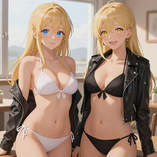 Anime Blonde Women in Bikinis and Leather Jackets