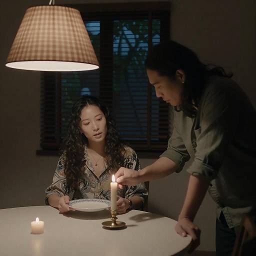Couple Lighting Candles at Dinner Table