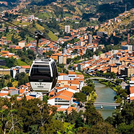 Medellín Cable Cars Over Urban Landscape