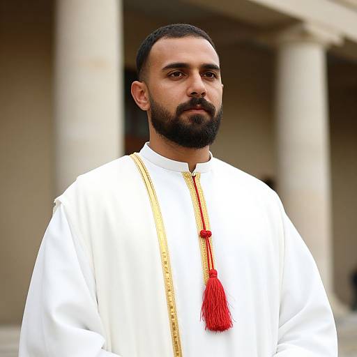 Bearded Man in Ornate Robe by Columns