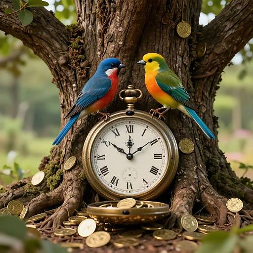 Vibrant Birds on Antique Pocket Watch