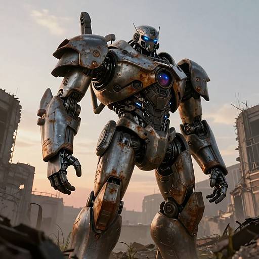 Robot Guardian in Post-Apocalyptic Ruins