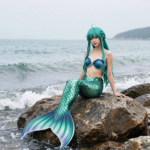 Realistic Green Mermaid Cosplay by Water