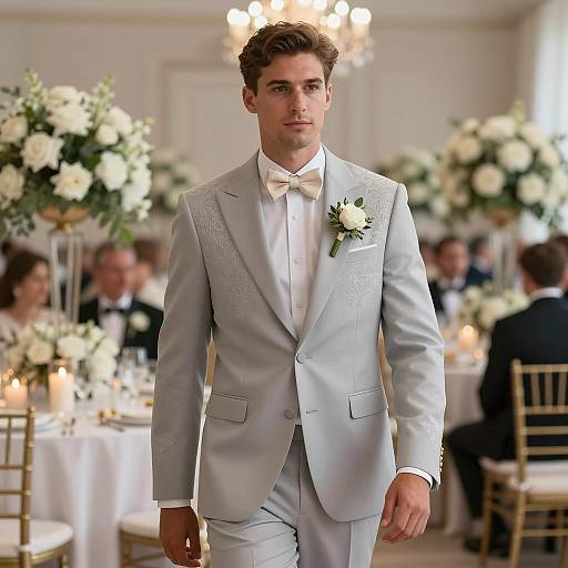 Handsome Groom in Light Grey Embroidered Suit