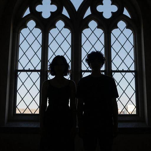 Silhouetted Couple by Gothic Window