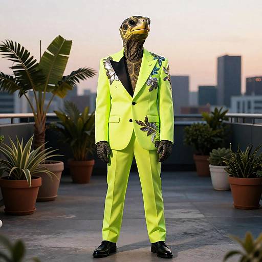 Avant-Garde Tortoise in Neon Rooftop Garden