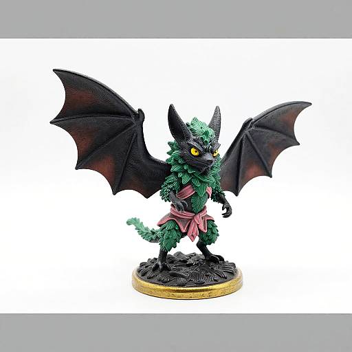 Bat-Winged Figurine with Green Feathers