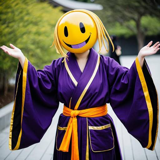 Cosplayer in Korosensei Costume with Smiling Face Mask