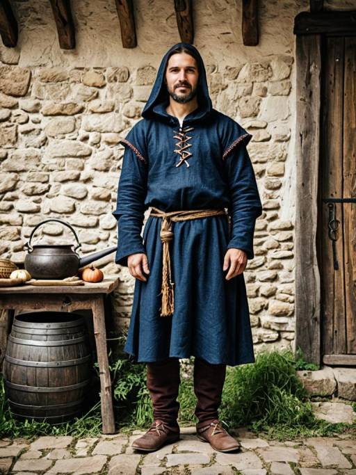 Medieval Peasant Cosplay in Rustic Setting