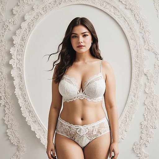 Curvy woman in white lace lingerie