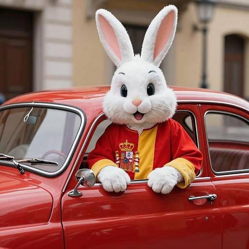 Vintage Car Featuring Spanish President as Easter Bunny
