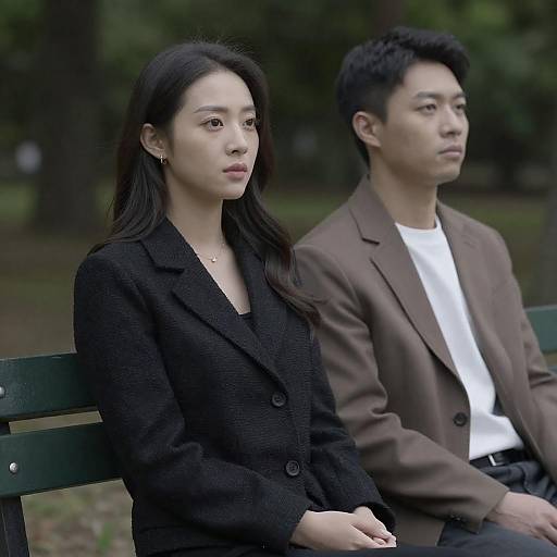Park Bench Couple Portrait in Jackets