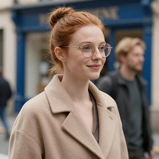 Cheerful Woman in Beige Coat Portrait