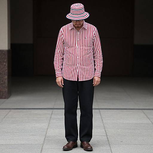 Man in Striped Shirt and Hat