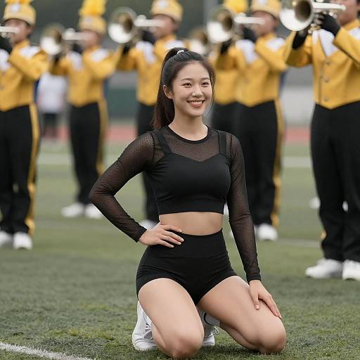 Confident Smiling Woman in Green Field