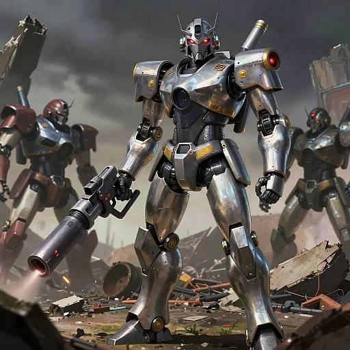 Robotic Sentinel in Ruined Battlefield