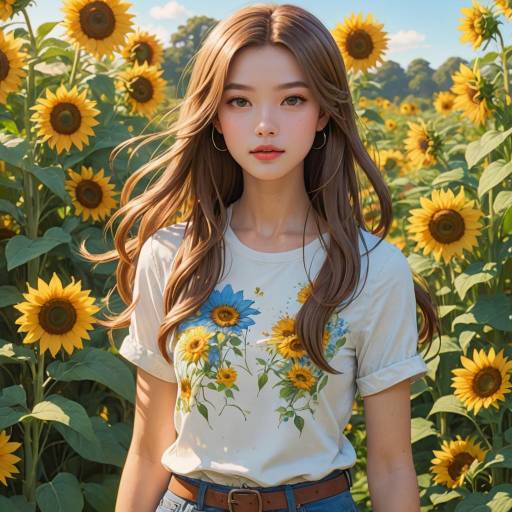 Young Woman in Sunflower Field