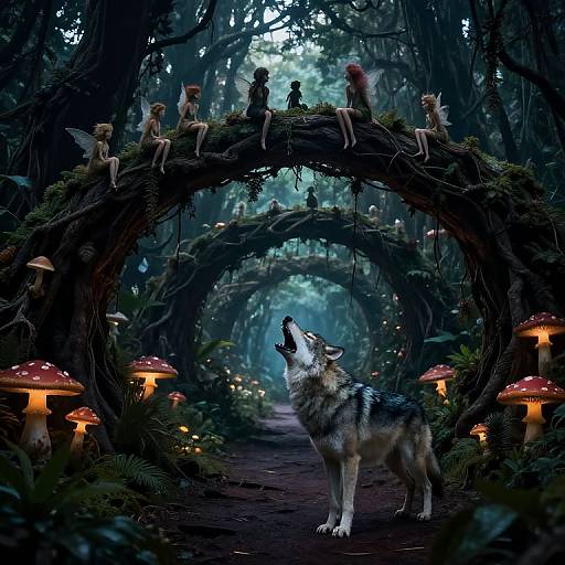 Surreal Magical Wonderland with Wolf