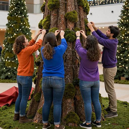 Teamwork in Holiday Tree Decoration