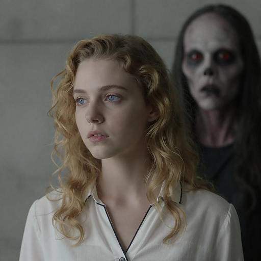 Young Woman with Ghostly Figure Behind