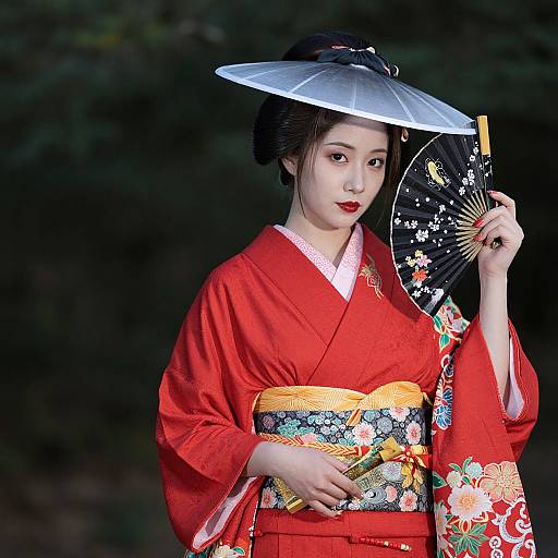 Samurai Geisha in Red Kimono