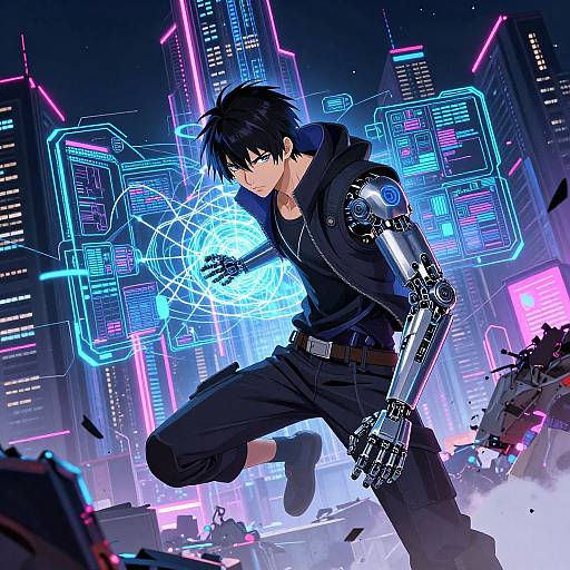 Cyberpunk Anime Male Hacker Scene