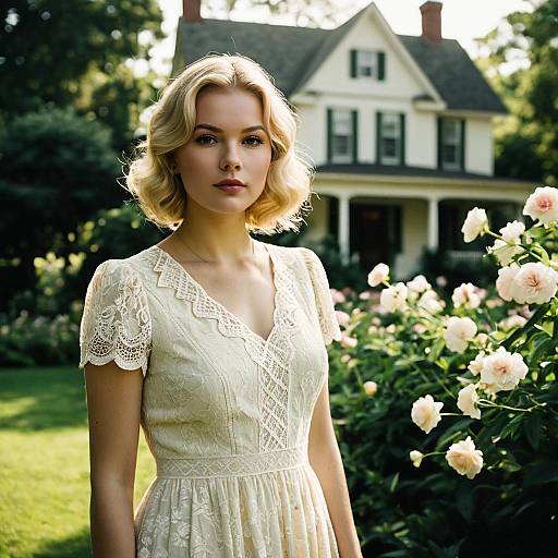 Elegant Vintage Fashion in a Lush Garden