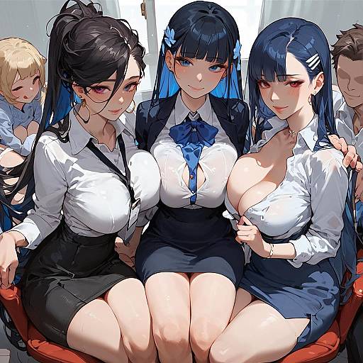 Anime Office Scene with Harem Elements