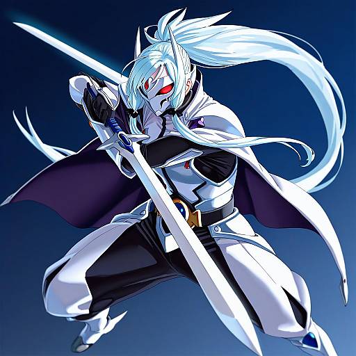 Illustration of Hakumen, blazblue in the style of Ojipon